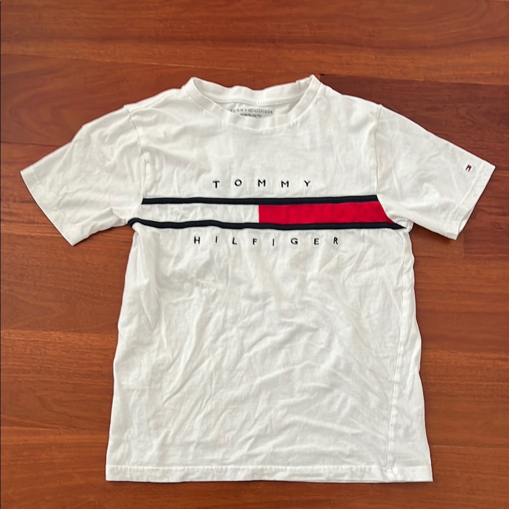 Kids Tommy Hilfiger White and Red Short Sleeve Tee